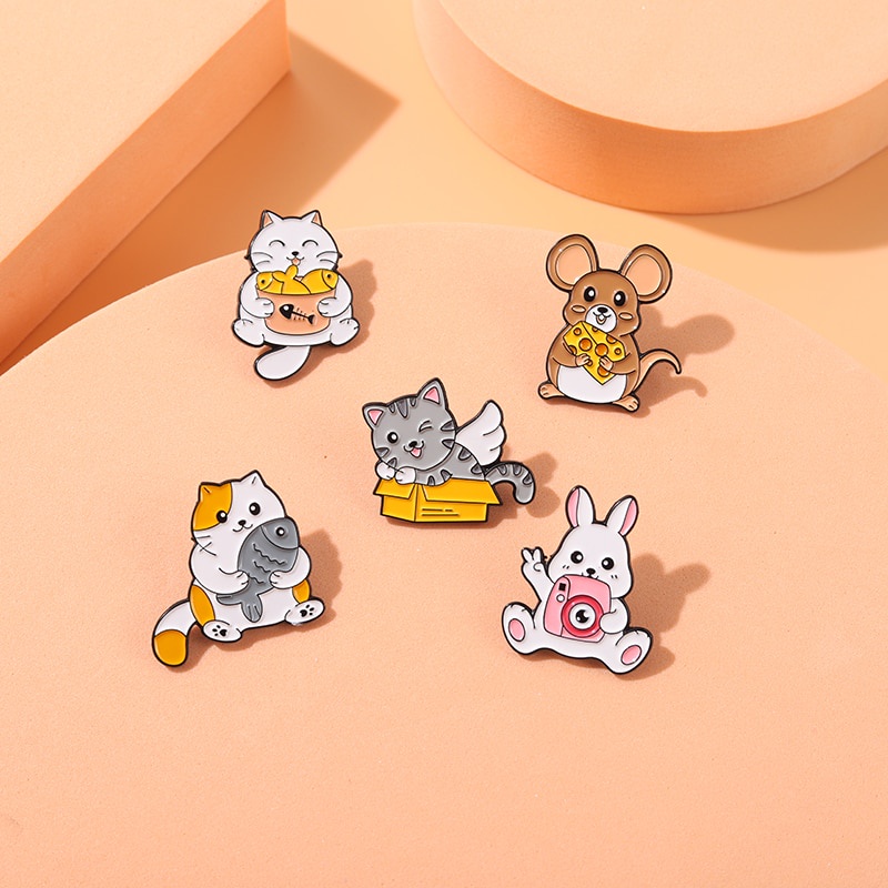 Ghim Cài Áo Kim Loại Tráng Men Hình Mèo/ Chuột/ Thỏ/ Chuột Làm Quà Tặng Trang Sức/ Túi Xách