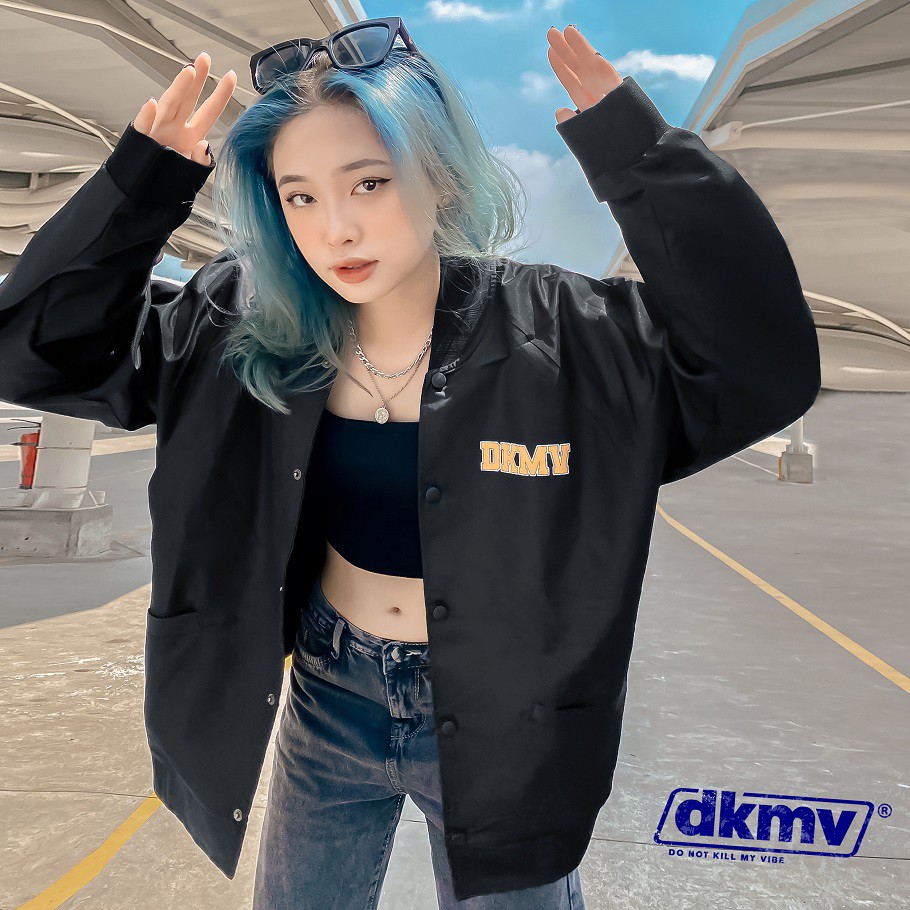 Áo khoác bomber dù unisex DKMV màu đen - Áo bomber Swag Fish