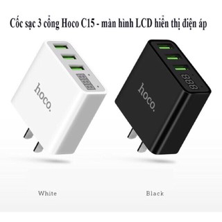 Củ sạc 3 cổng usb hoco c15 - màn hình lcd hiển thị điện áp