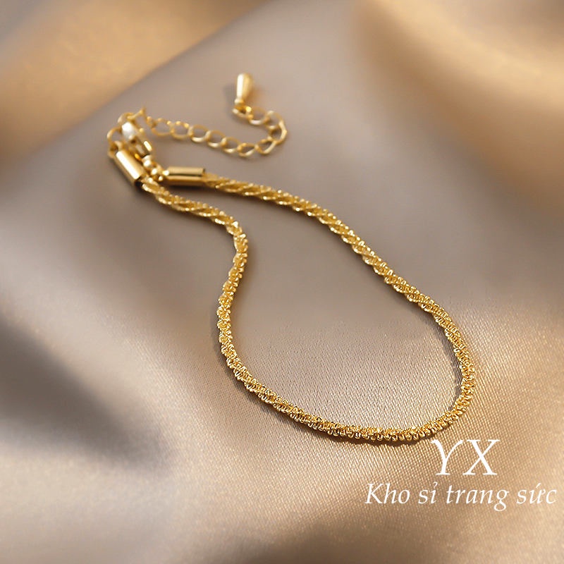 Lắc tay titan vàng mạ 18k KHÔNG GỈ vòng tay nữ 100% TITAN thiết kế đơn giản thời trang trang sức titan cao cấp 2021