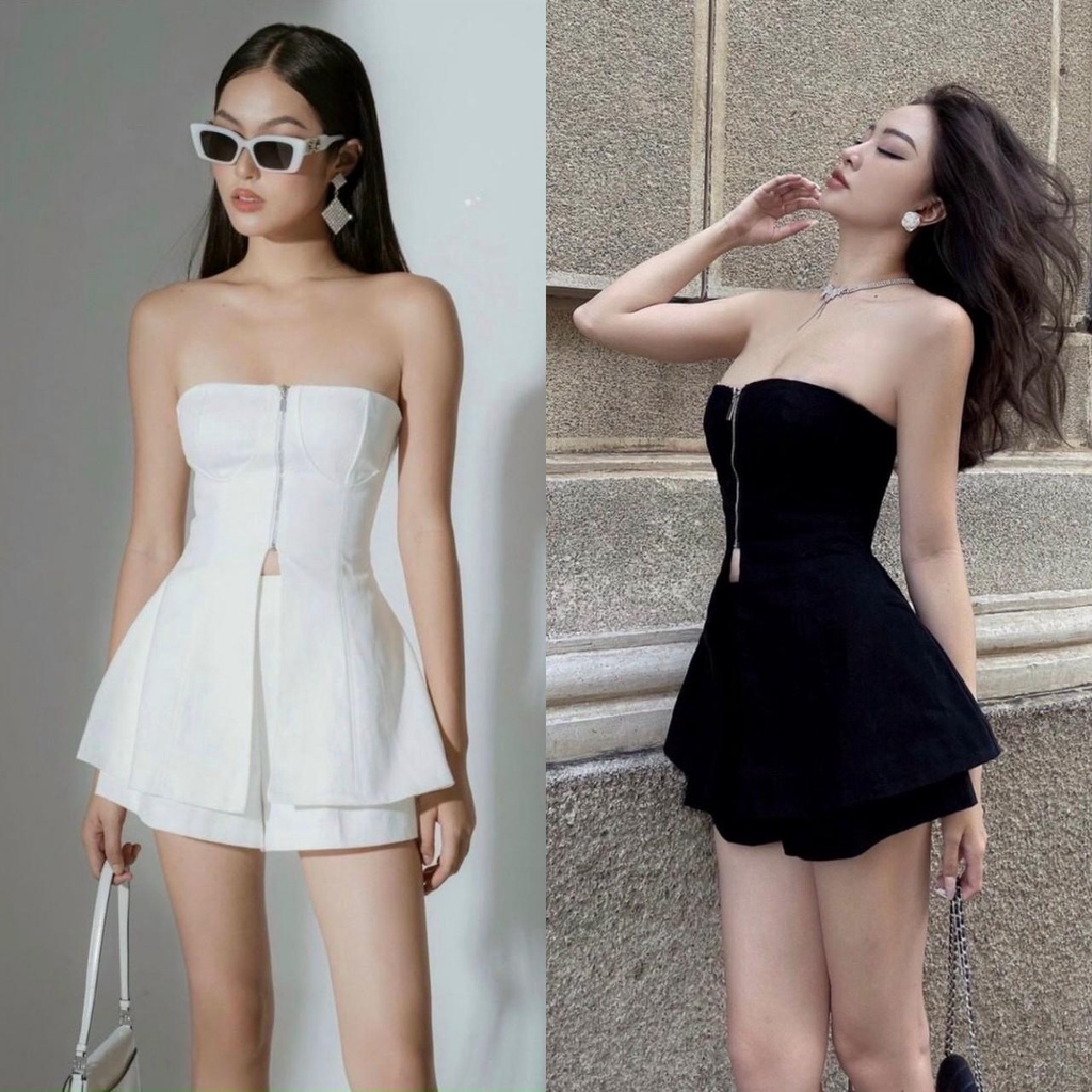 Set quần short áo ống form dài dây kéo sang xịn