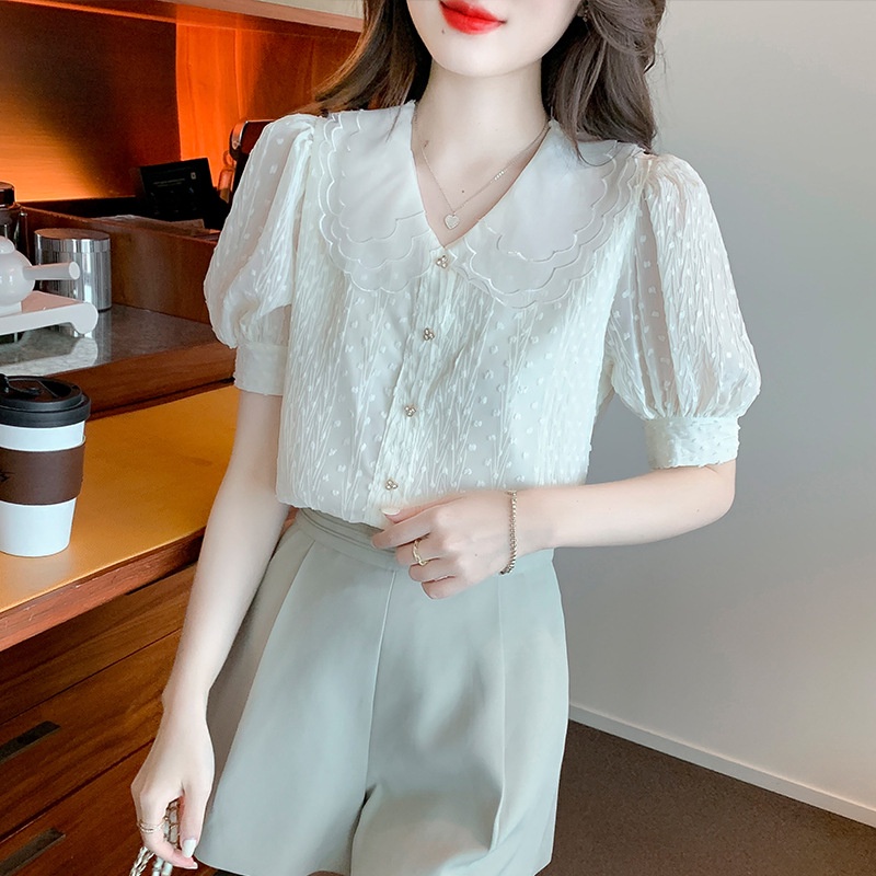 Áo Sơ Mi Chiffon Cổ Búp Bê Thời Trang Mùa Hè Dành Cho Nữ