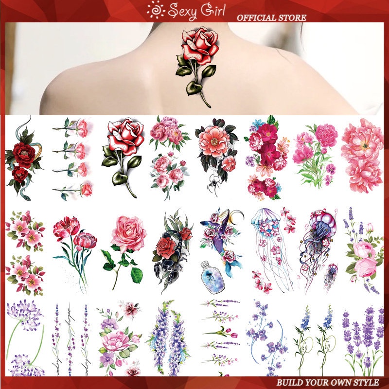 Hình Xăm Dán 105 * 60mm 2W Không Thấm Nước Hình Hoa Và Bướm Quyến Rũ Cho Nữ