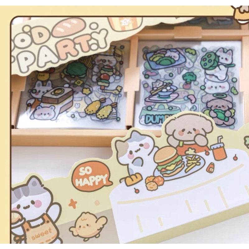 Sticker Bộ 200 Miếng Dán Trang Trí Food Party  - Tặng Hình Xăm Dán