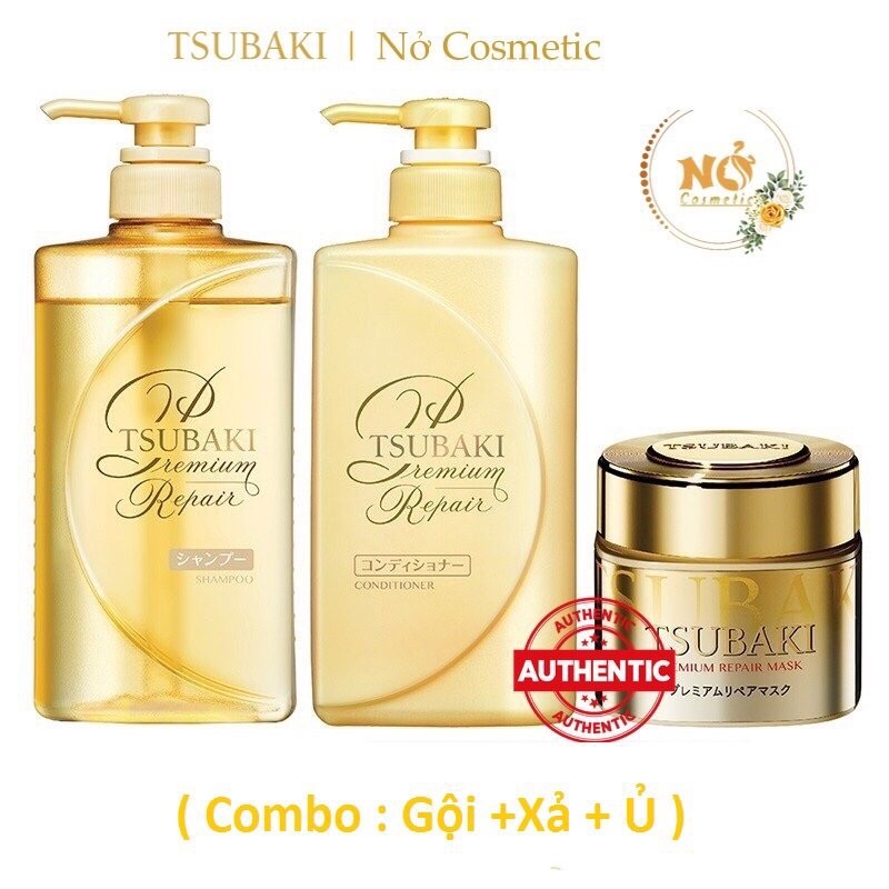 Combo 3 món Gội + Xả + Mặt Nạ Tóc Phục hồi hư tổn và Ngăn rụng tóc TSUBAKI Premium Repair ( 490ml + 490ml + 180g )