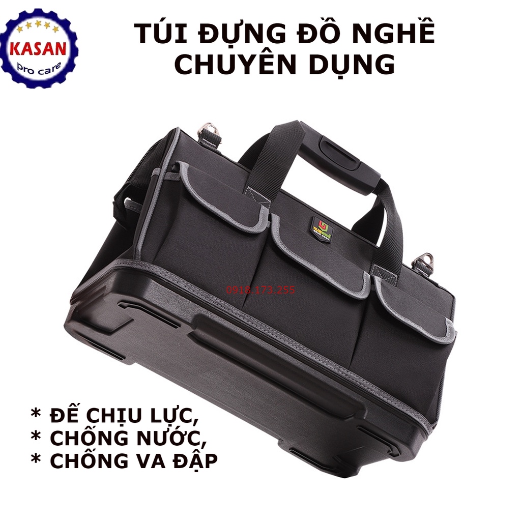 Túi đựng đồ nghề đa năng Đế Nhựa Chịu Lực Chống thấm 15, 17,20 inch Giỏ Xách đồ nghề kỹ thuật Dụng Cụ Đáy Cứng