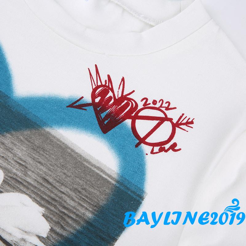 Áo Croptop Ngắn Tay Cổ Tròn In Họa Tiết Thiên Nga Trái Tim Xinh Xắn Theo Phong Cách Mùa Hè Dành Cho Nữ