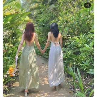 ĐẦM MIDI XANH CỔ YẾM HỞ LƯNG