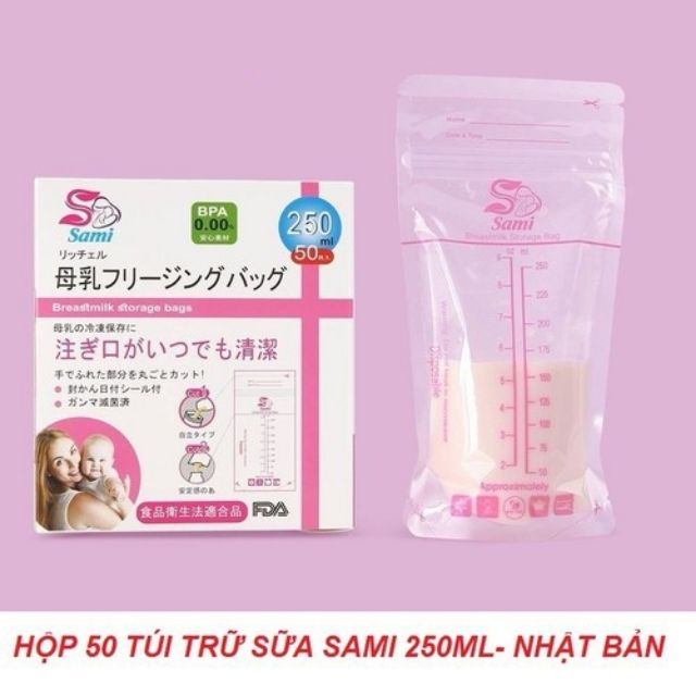 Sỉ 10 hộp túi trữ sữa sami 250ml - hộp 50 túi - Nhật Bản