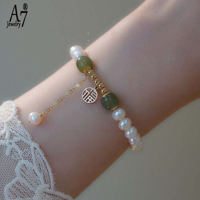 Vòng Tay Bạc A7 S925 Đính Ngọc Trai Giả Chống Dị Ứng Làm Quà Tặng Cho Nữ
