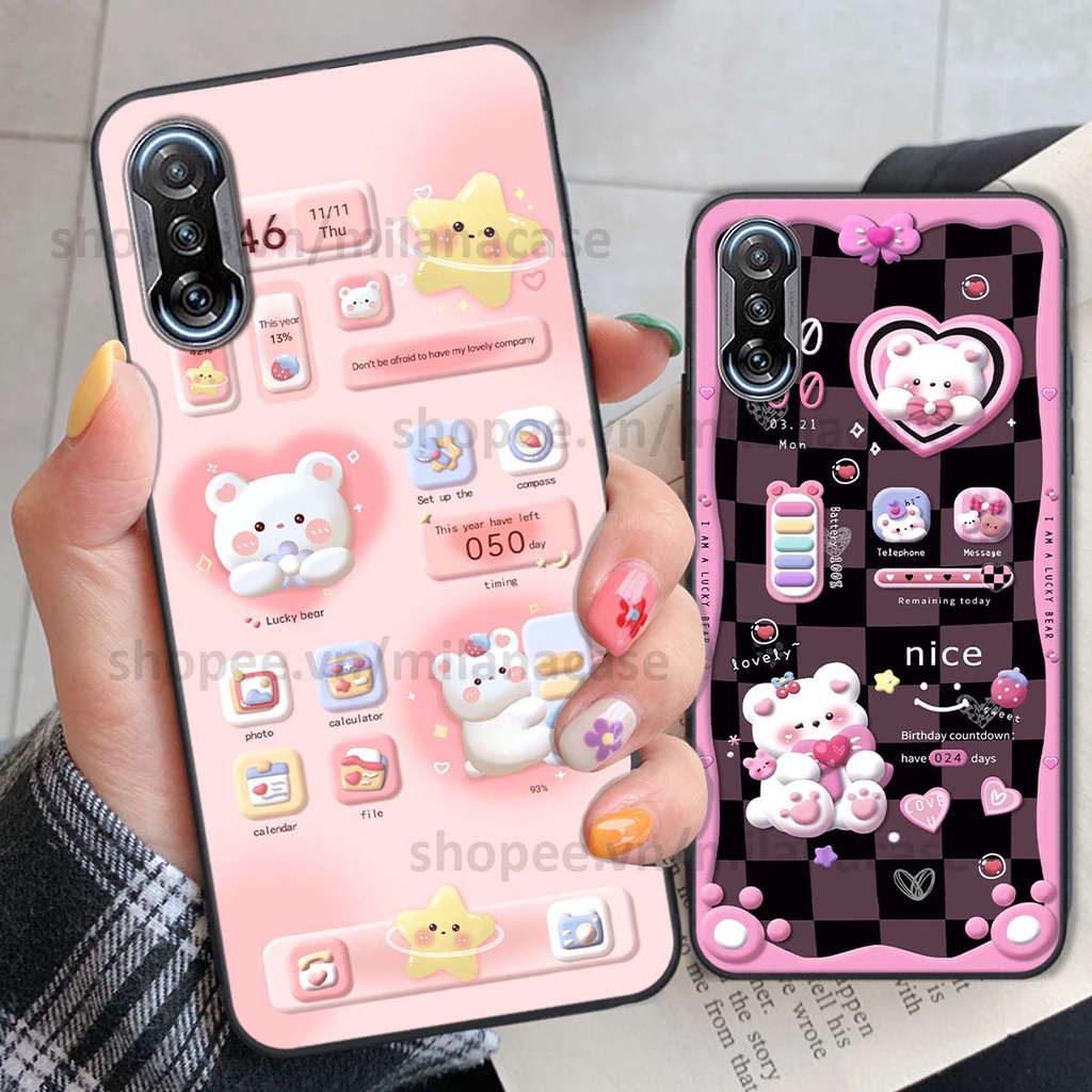 Ốp Xiaomi Redmi K40 / Redmi K40 Pro hình đồng hồ icon gấu mèo cute cực dễ thương ngộ nghĩnh