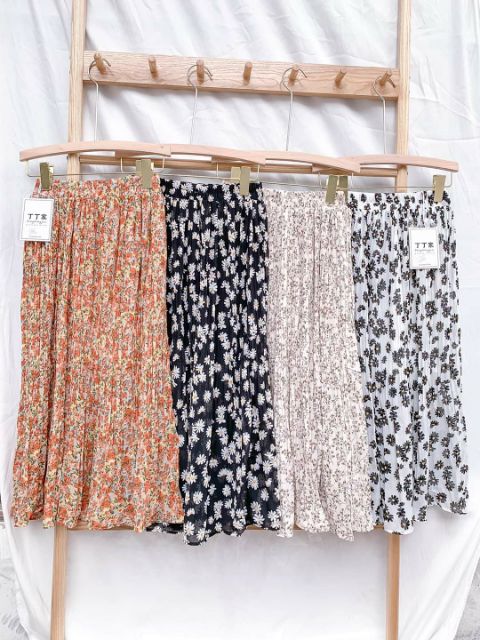 Chân váy hoa xếp li nhỏ Chân váy hoa nhí vintage dáng dài hàng Quảng Châu | BigBuy360 - bigbuy360.vn