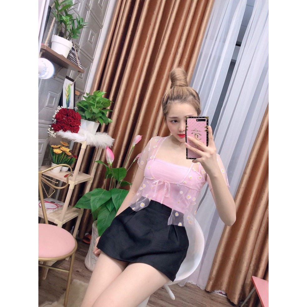 Áo Croptop Hoa Cúc Khoe Dáng Đẹp Dễ Phối Đồ Phong Cách Hàn Quốc Trẻ Trung Năng Động Xinh Xắn CT07 NPQ Shop