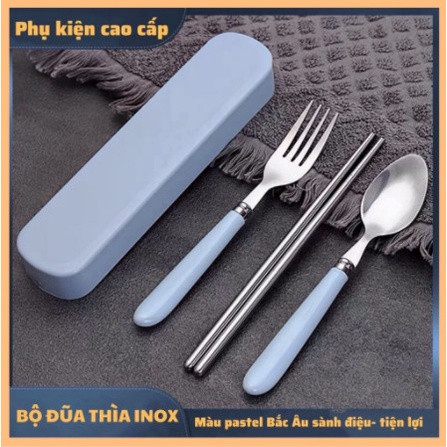 Bộ Thìa Đũa Inox 304 Cao Cấp cá nhân có hộp đựng cao cấp-Hộp thìa dĩa văn phòng, du lịch tiện dụng-(giao màu ngẫu nhiên)