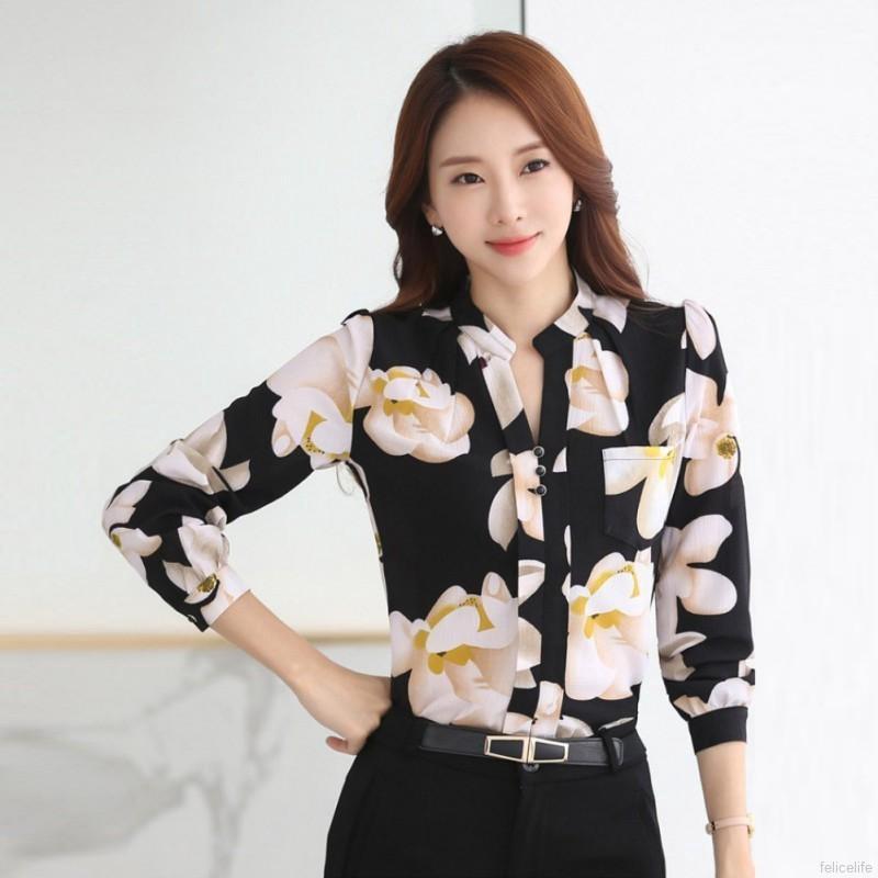 Áo phối hoa bằng vải voan phong cách công sở
