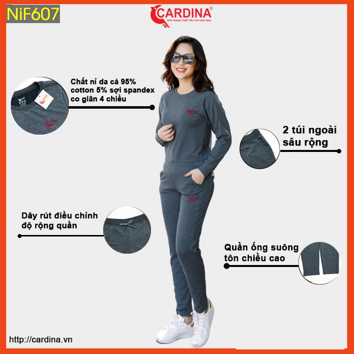 Bộ nỉ nữ CARDINA chất cotton da cá dáng thể thao cao cấp, trẻ trung, năng động NiF6.