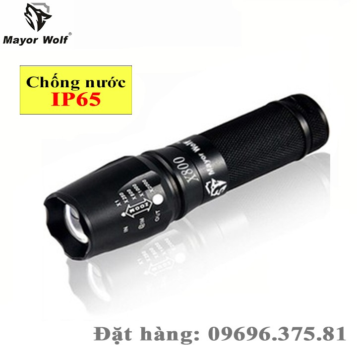 Đèn pin X800 siêu sáng, chống nước, có sạc