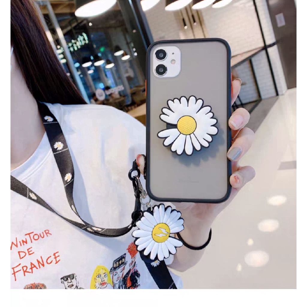 IPhone 12 Mini 11 Pro Max SE 2020 6 6s 7 8 Plus X Xs XR Xs Max 6+ 6s+ 7+ 8+ 6sP 6P 6P 8P DG Daisy Stand+Daisy Pendant+Lanyard Style Skin Feel Translucent Phone Case