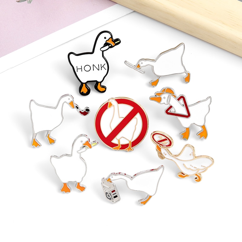 Ghim cài áo QIHE JEWELRY hình chú ngỗng hoạt hình 9 kiểu tùy chọn vui nhộn dễ thương
