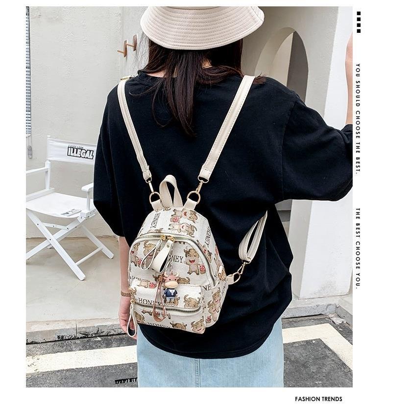 Ba Lô Đi Học/Du Lịch Mini Vải Dệt Jacquard Hình Gấu Hồng Dễ Thương Phong Cách Hàn Quốc Thời Trang Cho Nữ