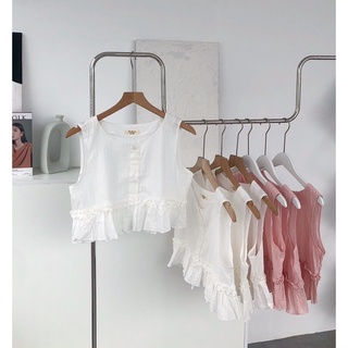 DELYN - Áo babydoll Trắng - Hồng