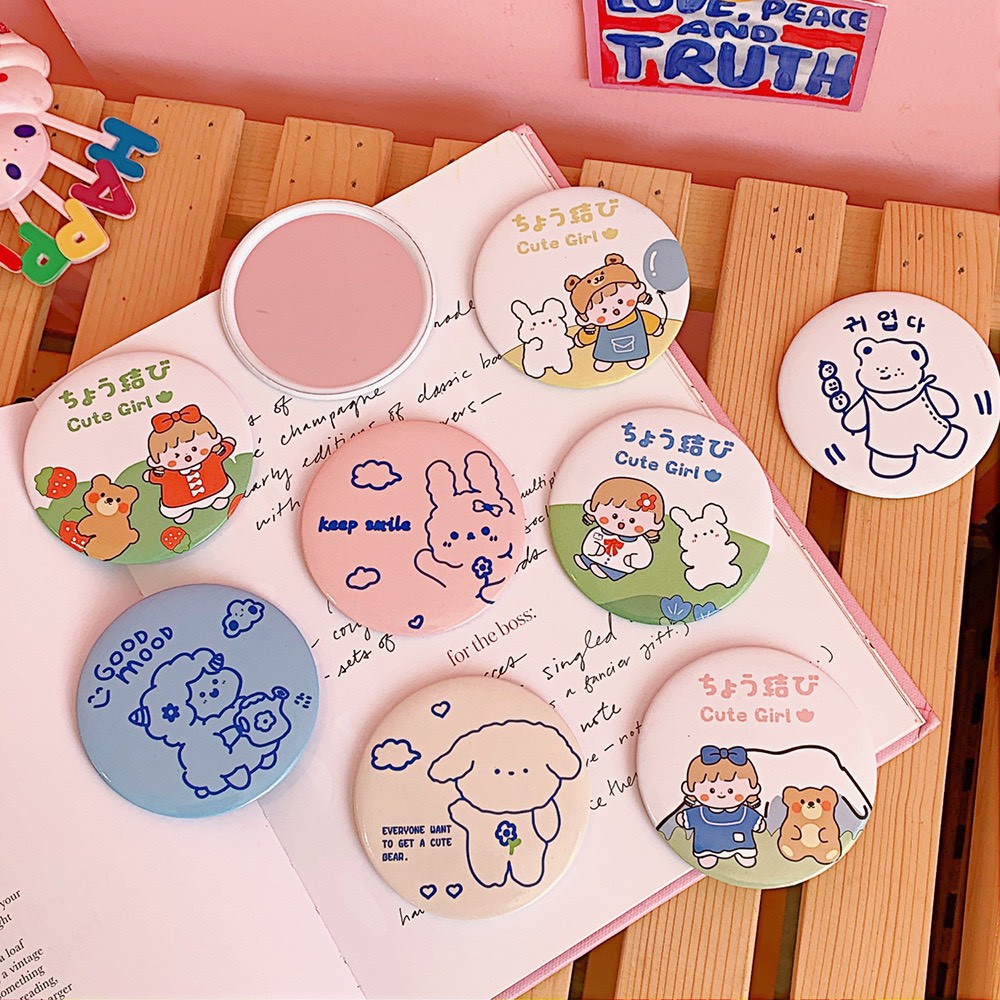 Gương mini soi trang điểm, gương bỏ túi ví xinh xắn tiện lợi họa tiết cute