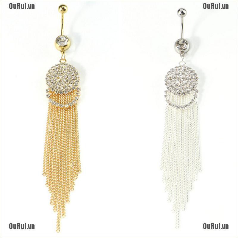 Khuyên Rốn Bằng Thép Y Tế Đính Đá Phối Tua Rua Thời Trang