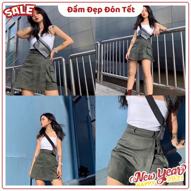 CHÂN VÁY PHỐI QUẦN KAKI STRAP SKIRT - CHÂN VÁY CÓ TÚI ( KÈM ẢNH THẬT TRẢI SÀN ) | BigBuy360 - bigbuy360.vn