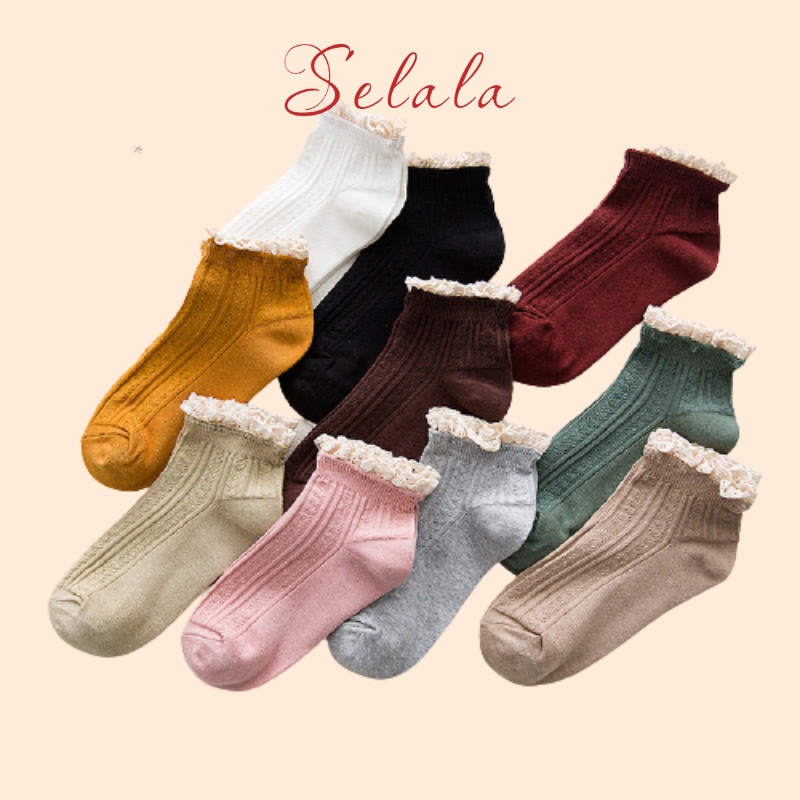 Tất Nữ Selala Gân Tăm Cổ Bèo Vintage Mềm Mịn TC09