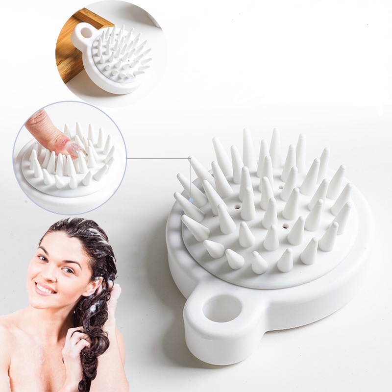 Lược gội đầu bằng sillicon mát xa da đầu kích thích mọc tóc, lược gội đầu massage trắng, hình tròn có gai nhựa dẻo