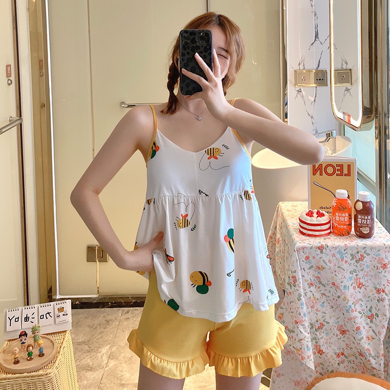 Bộ ngủ 2 dây nữ có đệm ngực tiện lợi đồ ngủ mặc nhà mặc đi biển dễ thương [BC18 | BigBuy360 - bigbuy360.vn