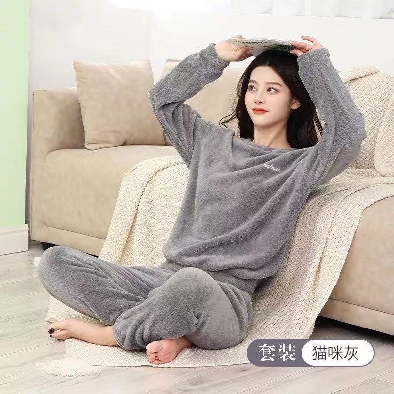 Bộ ngủ lông quần dài mặc ở nhà mùa đông form bigsize phong cách hàn quốc dễ thương 50-70Kg  TOZZO BLO01