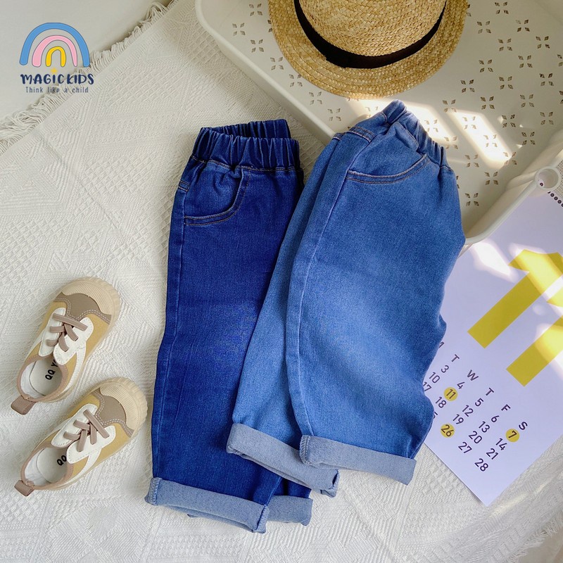 Quần dài cho bé vải bò jeans cạp chun dáng rộng ống côn Magickids quần jean bé trai đi học đi chơi mẫu mới QD21003