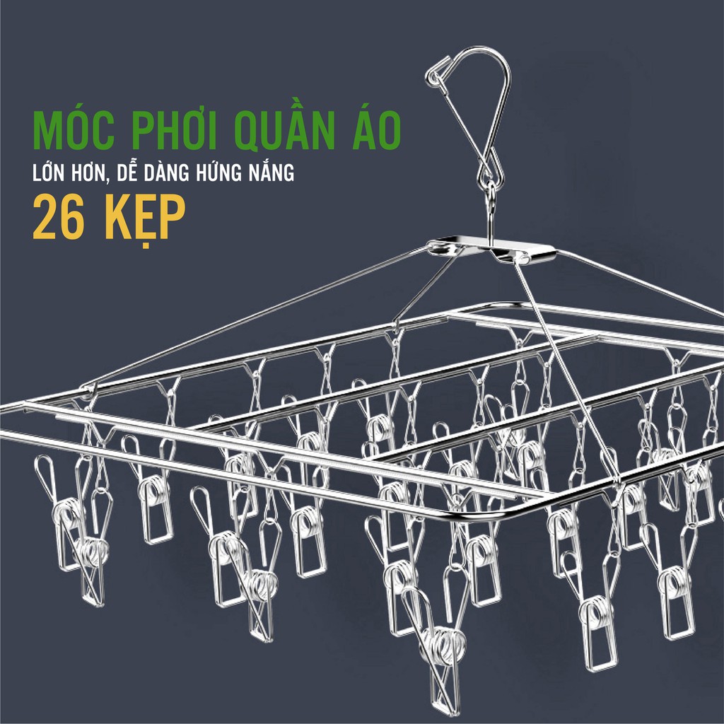 Móc Chùm Vuông 52 Kẹp Phơi Quần Áo Cao Cấp Phiên Bản INOX Bền Đẹp Giúp Treo Đồ Trẻ Em Và Người Lớn