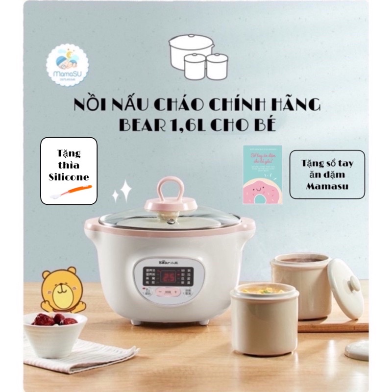 (TẶNG BẢNG ĐK TIẾNG VIỆT) Nồi nấu cháo chậm Bear 1,6l kèm thố sứ cho bé ăn dặm - Nồi ninh hầm hấp chưng yến Sube002