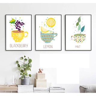 Bộ 3 tranh lemon tea trang trí cho quán trà tranh
