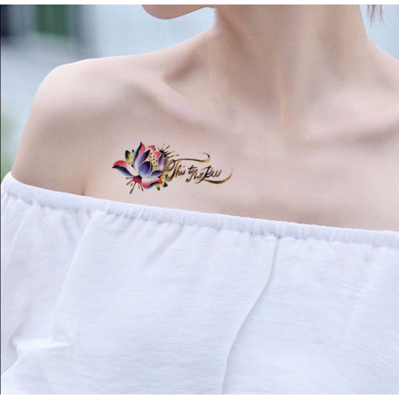 Hình xăm tatoo hoa sen e01. Xăm dán tatoo mini tạm thời, size &lt;10x6cm