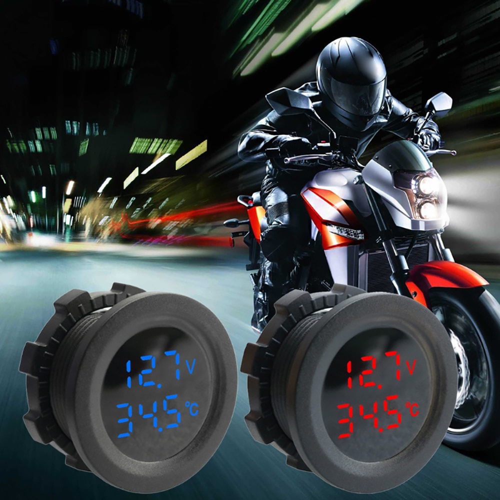 Vôn Kế 12-24V Hình Tròn Hiển Thị Nhiệt Độ Kỹ Thuật Số Cho Xe Hơi / Xe Máy / Tàu Thuyền