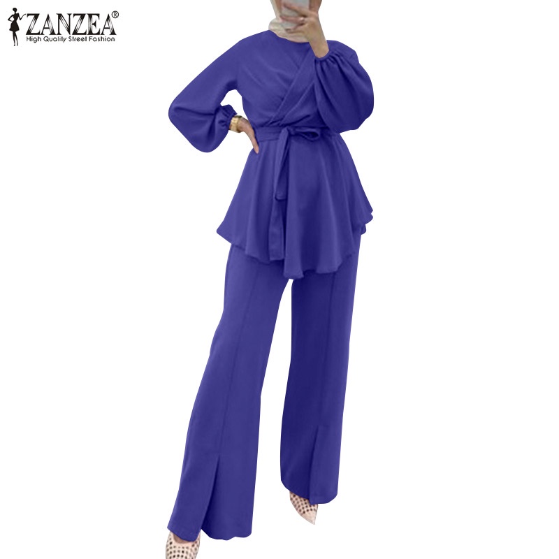 Set trang phục ZANZEA áo kiểu tay dài và quần dài ống loe thời trang dành cho nữ
