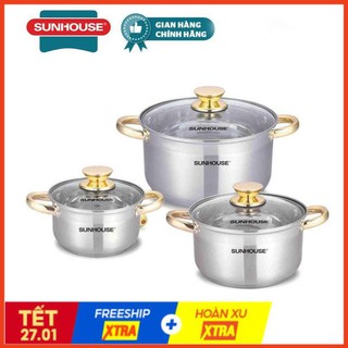 Bộ Nồi Inox, Bộ Nồi Bếp Từ 5 đáy SUNHOUSE SH781 Chất Liệu Inox Cao Cấp, An Toàn CHo Sức Khỏe, Sử Dụng Trên Mọi Loại Bếp