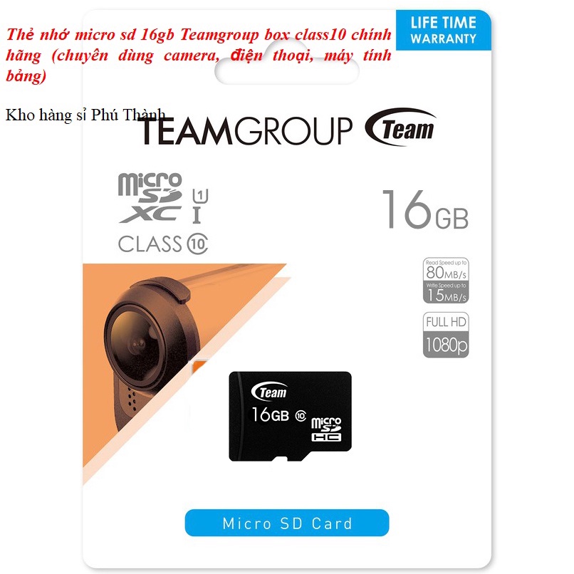 Thẻ nhớ micro sd 16gb Teamgroup box class10 chính hãng (chuyên dùng camera, điện thoại, máy tính bảng)