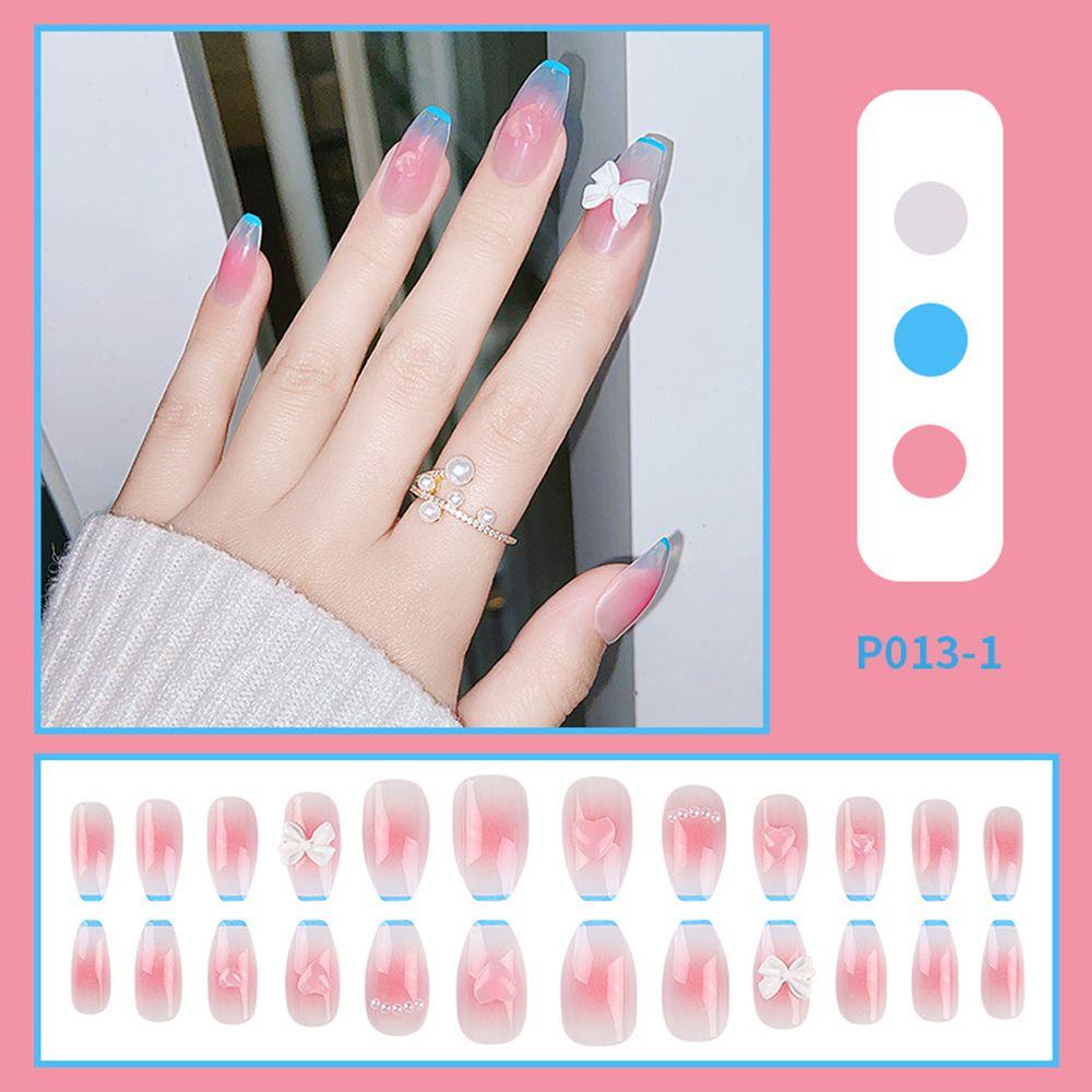 Bộ 24 Móng Tay Giả Màu Hồng Họa Tiết Trái Tim Xinh Xắn