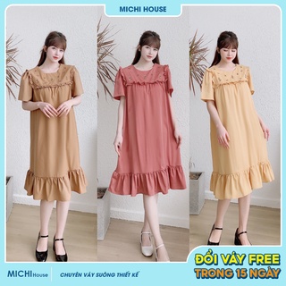 Đầm Suông Đuôi Cá Cổ Bèo Thêu Hoa MICHI House V356 Váy Xuông Thiết Kế Freesize