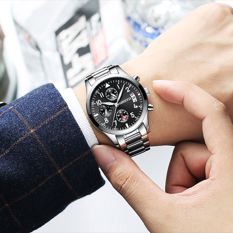 Đồng hồ nam NIBOSI 2303 dây thép đúc chạy 6 kim năng động | BigBuy360 - bigbuy360.vn