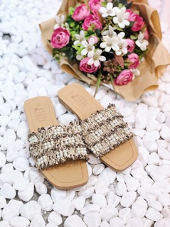 Dép ngọc phối vải tweed