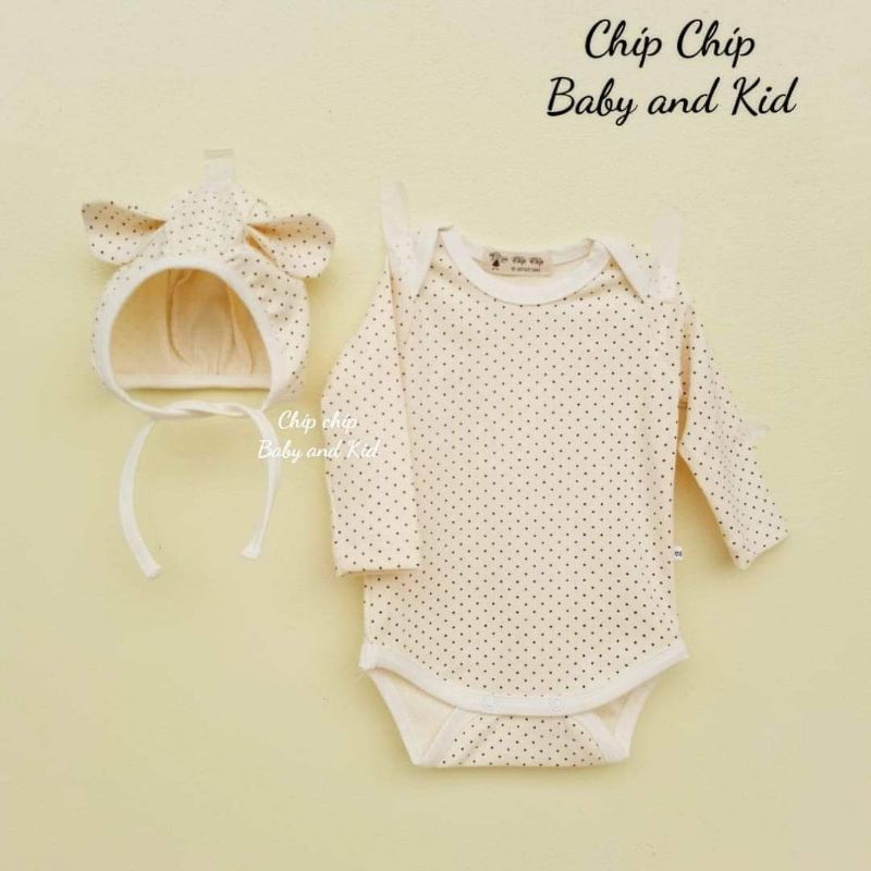 Bộ body cho bé trai bé gái tặng kèm mũ tai gấu chất cotton đáng yêu cho bé 0-18 tháng Chíp Chíp Shop