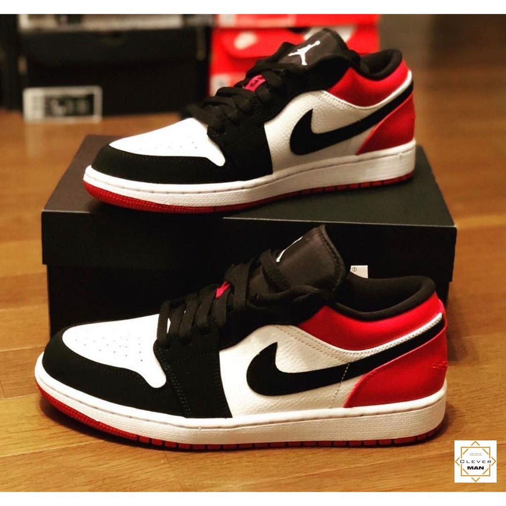 (FREESHIP+FULLBOX) Giày Thể Thao Sneaker AIR JORDAN 1 Low Red White Trắng Mũi đen Gót đỏ Cổ Thấp Clever Man Store