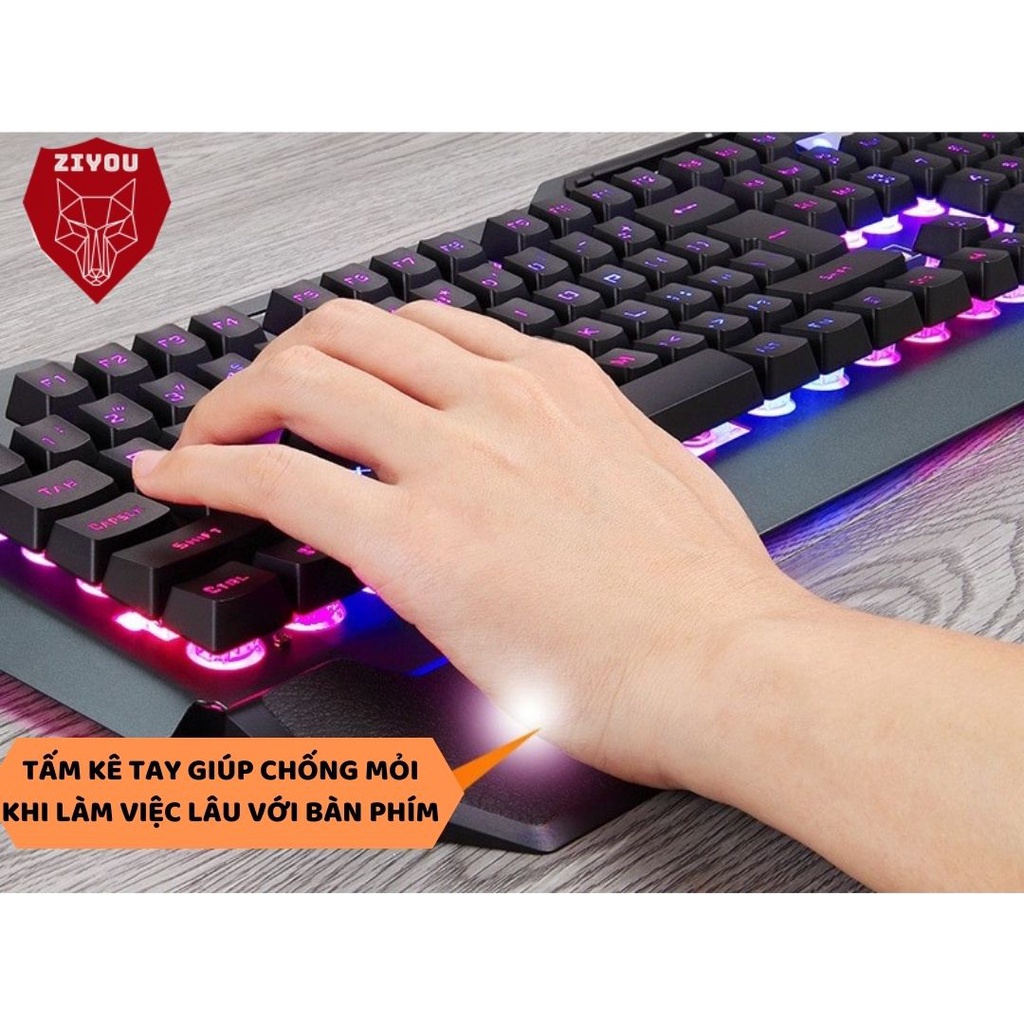 Bộ Bàn Phím Chuột ZIYOU Led RGB Cực Đẹp, Phím Gõ Êm Có Kê Tay Chống Mỏi, Chuột Có 3 Mức DPI, Hỗ Trợ Chơi Game K618+V1