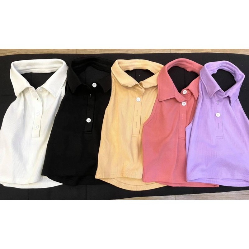 Áo Lửng Không Tay Cổ Tim Phong Cách Quyến Rũ Cho Nữ♥️ Áo Croptop Polo cài nút Hở lưng { Hình +clip thật 1000% } | BigBuy360 - bigbuy360.vn