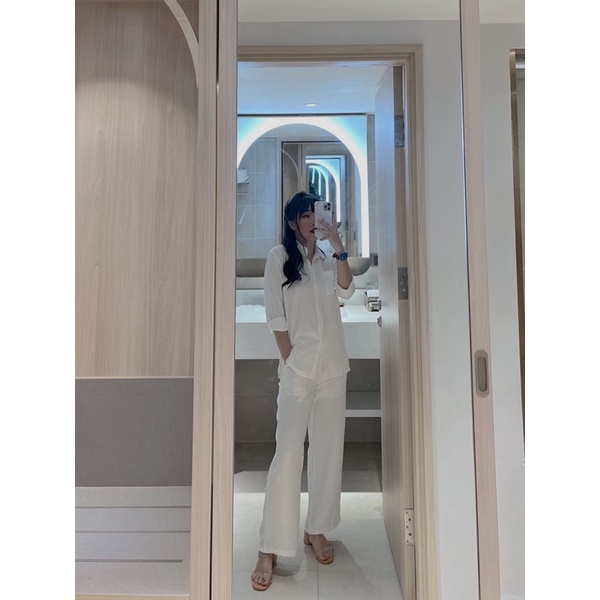 ⚡️ FLASH SALE⚡️Set sơmi đũi⚡️FREE SHIP⚡️ set đũi mềm, dáng rộng, quần suông